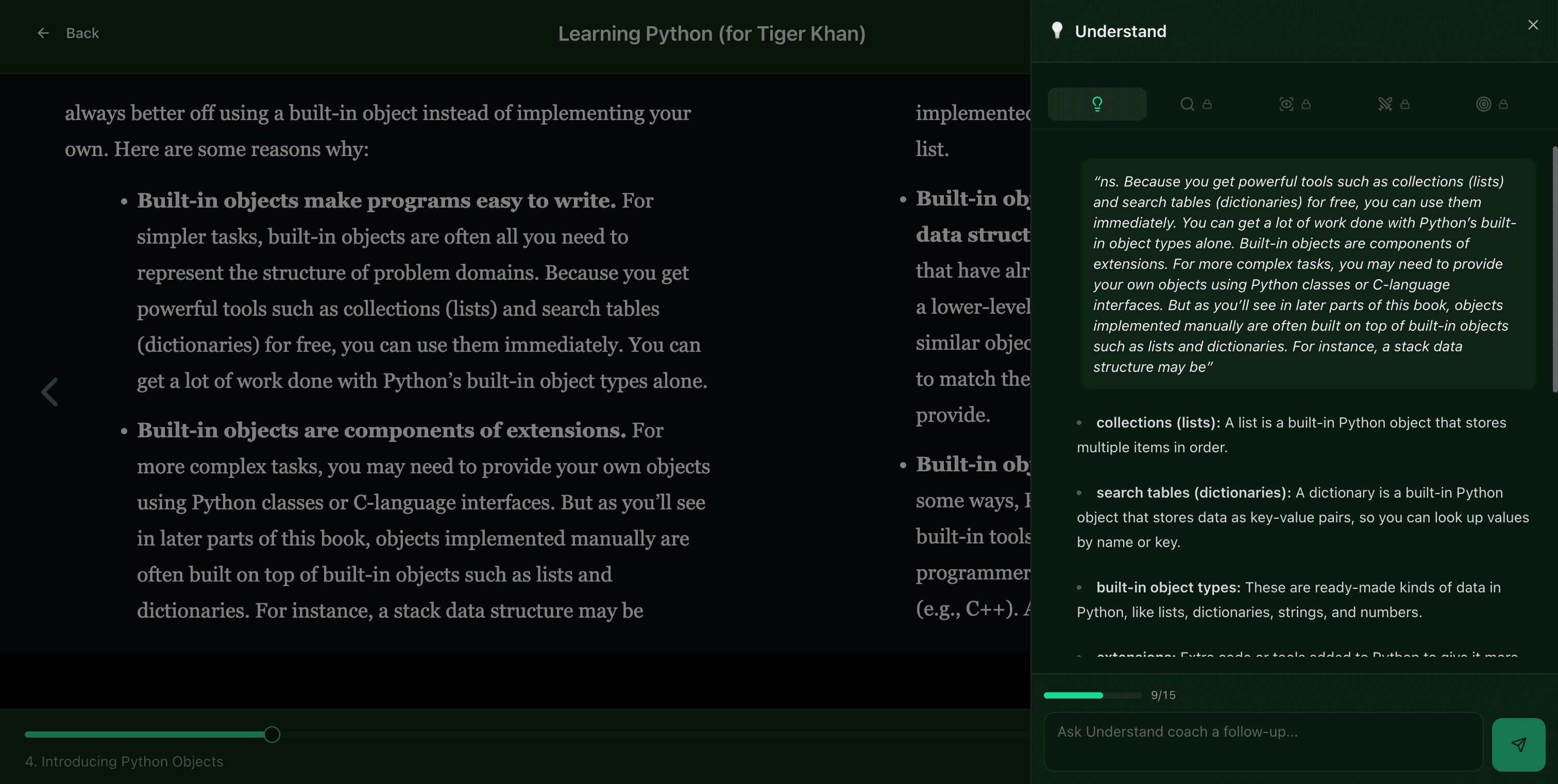 ilmVault AI Reading Coach — five lenses for deeper understanding