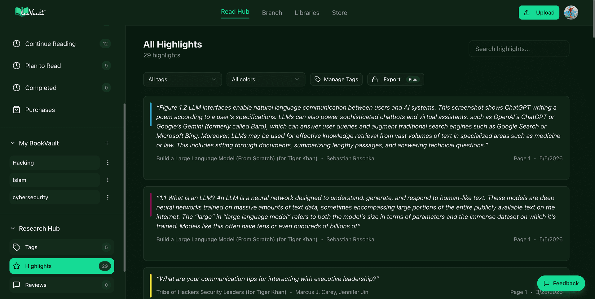 ilmVault highlights — every highlight always findable